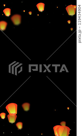 Sky lanterns floating in the night sky. 119434904