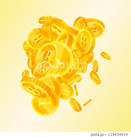Thai baht coins falling. Gold scattered THB 119434914