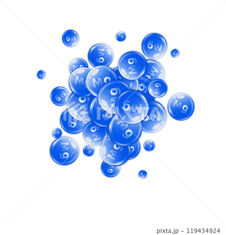 Magnesium round capsules scattered randomly. 119434924