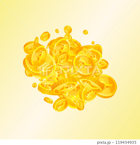 Indian rupee coins falling. Scattered gold INR 119434935
