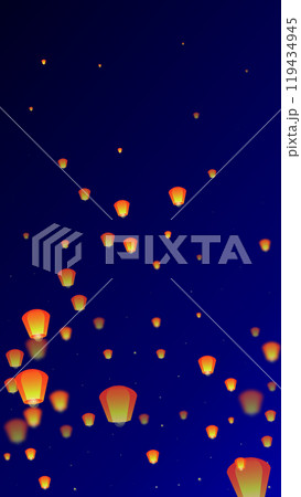 Sky lanterns floating in the night sky. 119434945