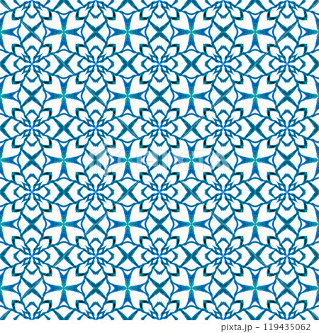 Hand painted tiled watercolor border. Blue 119435062