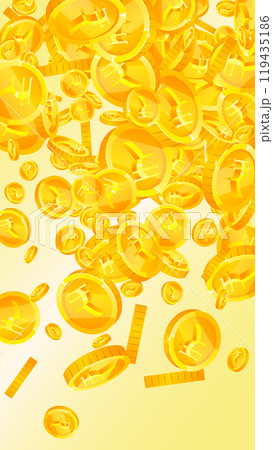 Indian rupee coins falling. Scattered gold INR 119435186