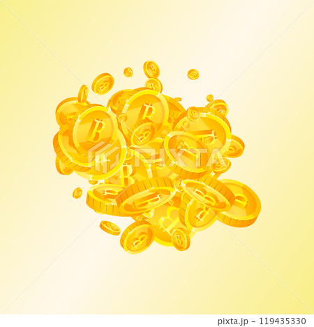 Bitcoin coins falling. Cryptocurrency scattered Bitcoin coins falling. Cryptocurrency scattered 119435330