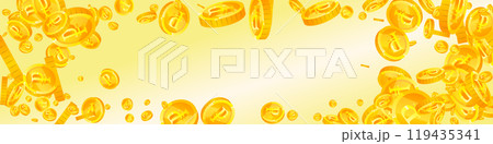Russian ruble coins falling. Scattered gold RUB 119435341