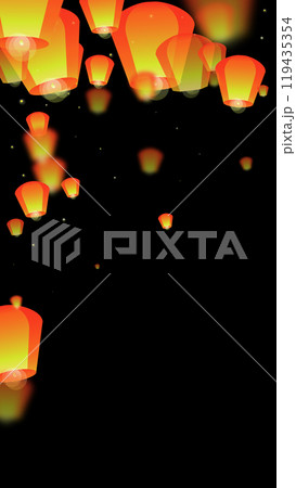 Sky lanterns floating in the night sky. 119435354
