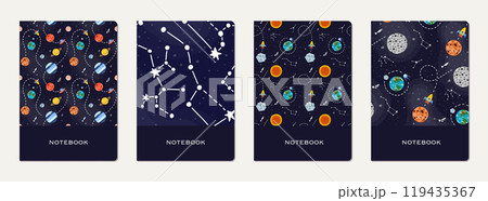 School notebook cover design with cartoon galaxy. School notebook cover design with cartoon galaxy. 119435367