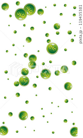 Vitamin Q10 round capsules scattered randomly. 119435381