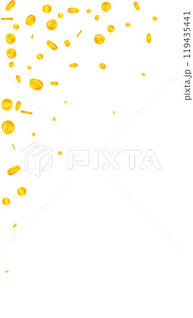 Bitcoin coins falling. Cryptocurrency scattered 119435441