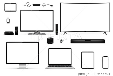 Digital devices set include tv, computer, laptop, tablet, smartphone, and more gadgets Digital devices set include tv, computer, laptop, tablet, smartphone, and more gadgets 119435604
