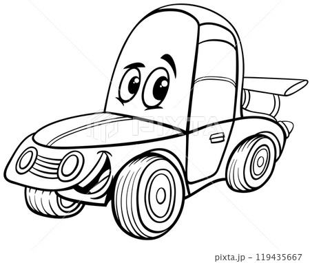 funny cartoon racing car vehicle character coloring page 119435667