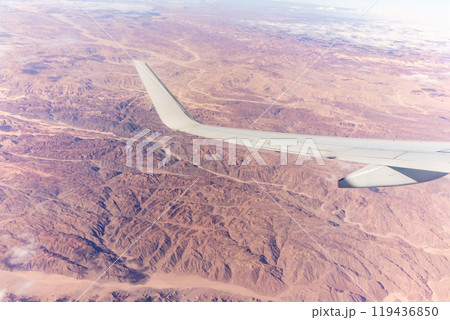 Aerial view on arabian desert and Red sea mountains from airplane Aerial view on arabian desert and Red sea mountains from airplane 119436850