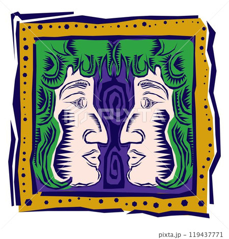 Zodiac astrology symbol curved antique ornament element vintage card on background set vector illustration. 119437771