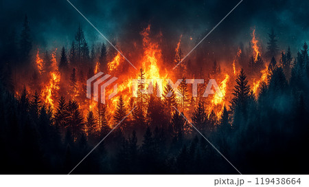 燃え広がる山火事のイラスト素材 [119438664] - PIXTA