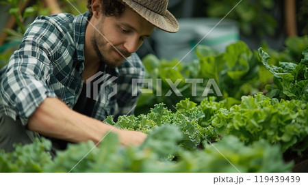 Technology in Agricultural field, cultivated and plantation with futuristic smart objects 119439439