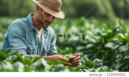 Technology in Agricultural field, cultivated and plantation with futuristic smart objects 119439501