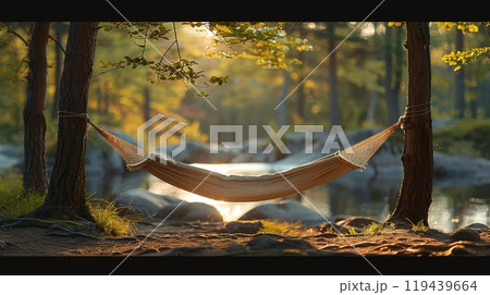 Cradle on the tree at the camping ground 119439664