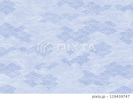 夏ブルー色の青海波の和風背景画（和紙・雲流） 119439747
