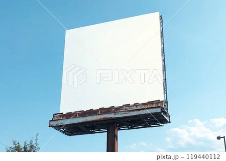Outdoor pole billboard on blue sky background with mock up white screen and clipping path 119440112