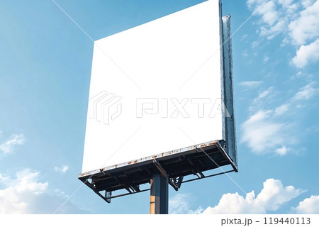 Outdoor pole billboard on blue sky background with mock up white screen and clipping path Outdoor pole billboard on blue sky background with mock up white screen and clipping path 119440113