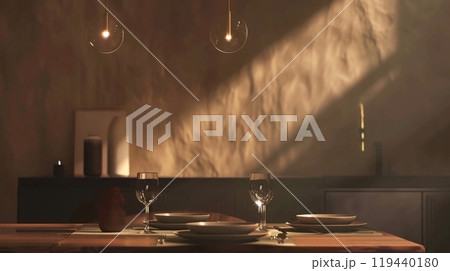 Minimal dining room in Scandinavian style. Cozy and bright 119440180