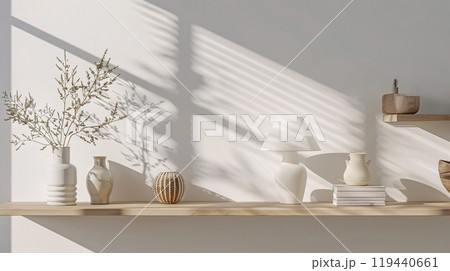 Scandinavian minimal and cozy living room. Simple decoration with bright and white tone 119440661
