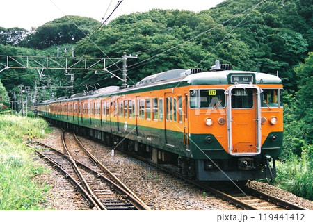 館山へ向けて内房線をゆく湘南色の113系 119441412