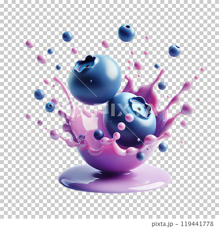 blueberry in splashing milk 119441778