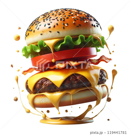 tasty hamburger with meat and vegetables 119441781