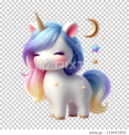 cute unicorn cartoon with moon and stars  119441950