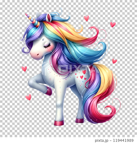 cute unicorn cartoon with heartsのイラスト素材 [119441989] - PIXTA