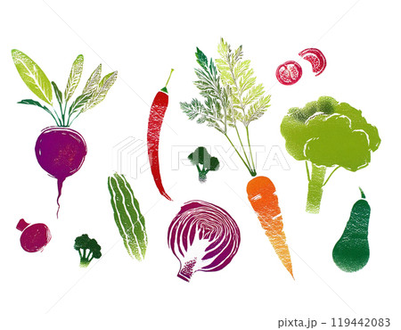 和風タッチのカラフルな野菜のイラスト　白背景の切り抜き 119442083