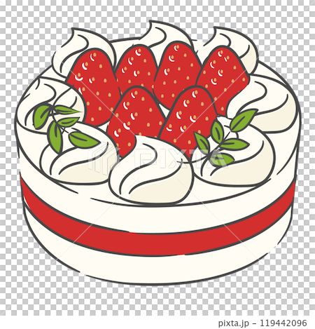 Fresh Strawberry Whipped Cream Whole Cake - Red Ribbon Decoration 119442096