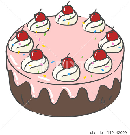 Whole Retro Cake Beautifully Decorated with Fresh Cherries 119442099