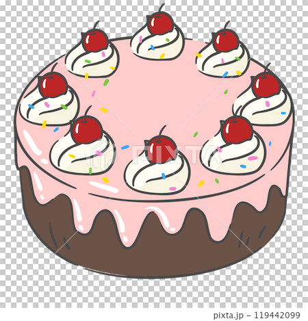 Whole Retro Cake Beautifully Decorated with Fresh Cherries 119442099