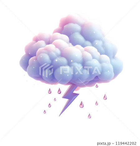 rainy cloud with thunderbolt 119442202
