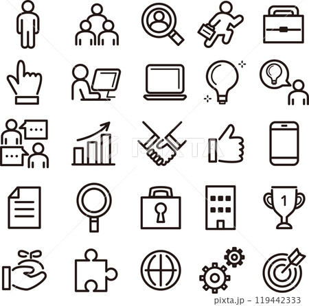 ビジネス　アイコン　ピクトグラム　線画　飾り　あしらい　シンプル　イラスト素材セット 119442333