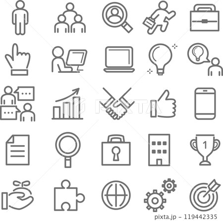 ビジネス　アイコン　ピクトグラム　線画　飾り　あしらい　シンプル　イラスト素材セット 119442335