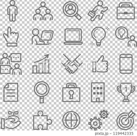 ビジネス　アイコン　ピクトグラム　線画　飾り　あしらい　シンプル　イラスト素材セット 119442335