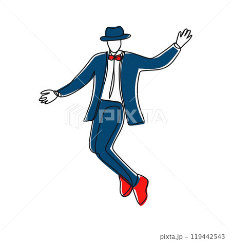 コミカルなポーズをする男性の手描き線画イラスト 白背景の切り抜き コミカルなポーズをする男性の手描き線画イラスト 白背景の切り抜き 119442543