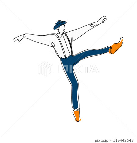 コミカルなポーズをする男性の手描き線画イラスト 白背景の切り抜き コミカルなポーズをする男性の手描き線画イラスト 白背景の切り抜き 119442545