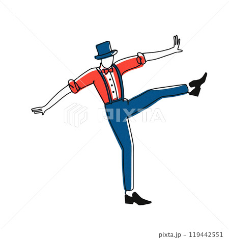 コミカルなポーズをする男性の手描き線画イラスト　白背景の切り抜き 119442551
