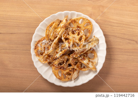 ごぼうと蓮根の甘だれ揚げ 119442716