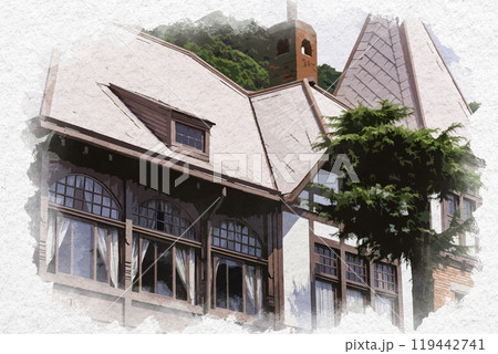 水彩画風 神戸 風見鶏の館 兵庫県神戸市 水彩画風 神戸 風見鶏の館 兵庫県神戸市 119442741