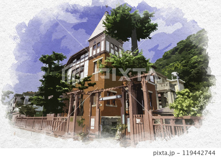 水彩画風 神戸 風見鶏の館 兵庫県神戸市 水彩画風 神戸 風見鶏の館 兵庫県神戸市 119442744
