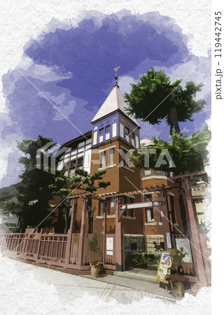 水彩画風　神戸　風見鶏の館　兵庫県神戸市 119442745