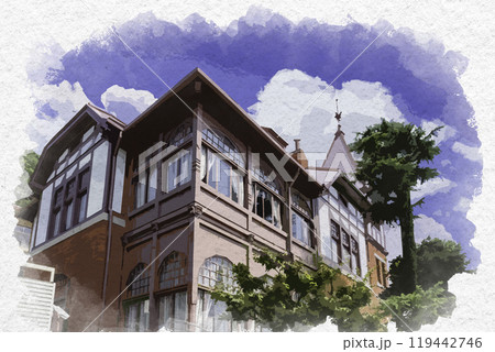 水彩画風 神戸 風見鶏の館 兵庫県神戸市 水彩画風 神戸 風見鶏の館 兵庫県神戸市 119442746