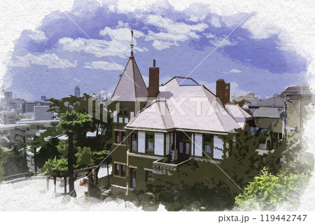 水彩画風　神戸　風見鶏の館　兵庫県神戸市 119442747