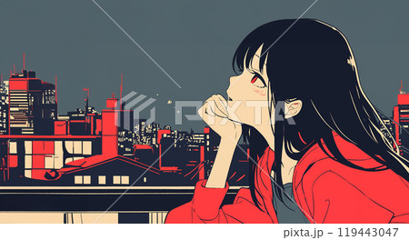 窓辺で頬杖をつくアニメ風の女の子 AI生成画像 窓辺で頬杖をつくアニメ風の女の子 AI生成画像 119443047