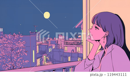 窓辺で頬杖をつくアニメ風の女の子 AI生成画像 窓辺で頬杖をつくアニメ風の女の子 AI生成画像 119443111